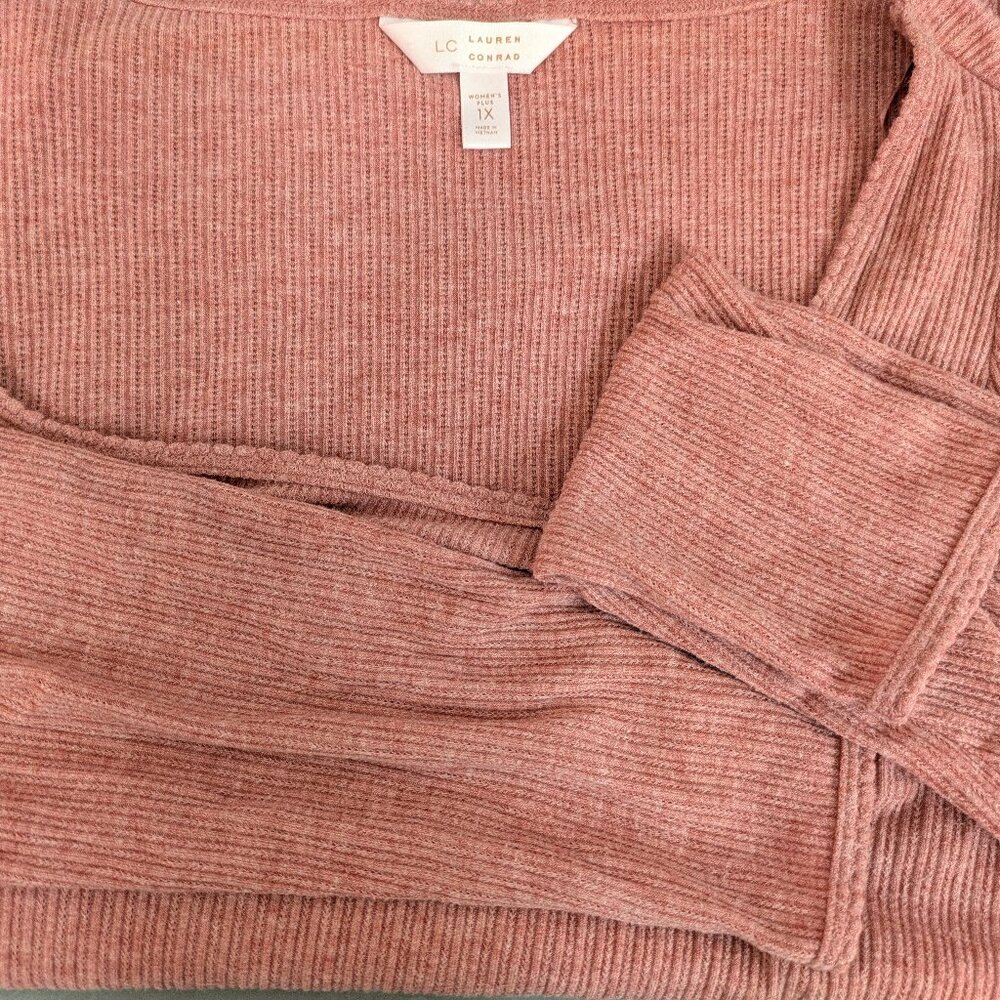Lauren Conrad LC Cherry Long Sleeve Ruffle Edge Ribbed Tee Size 1X